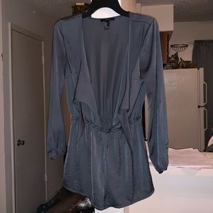 Long sleeve, tie front satin romper